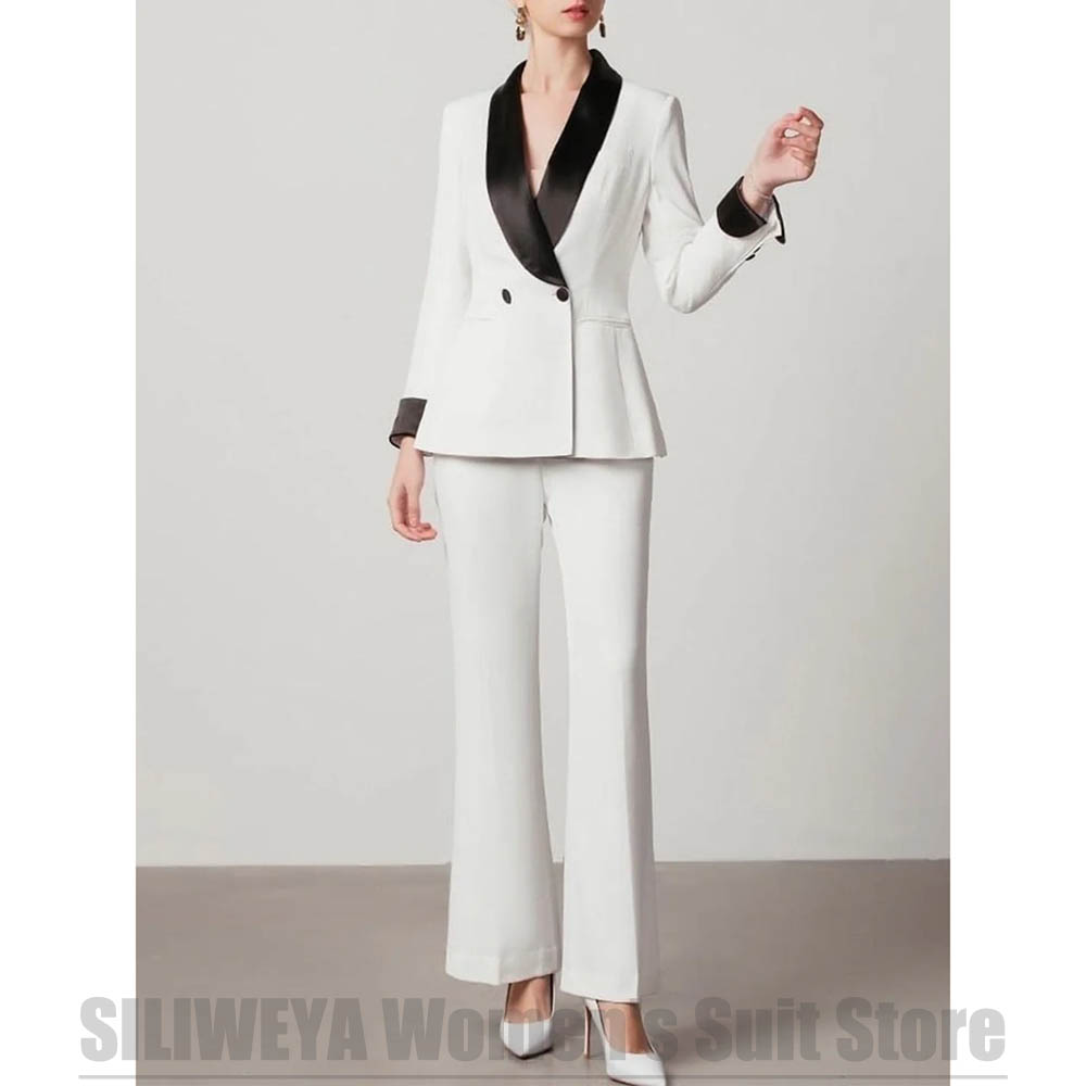 Women Formal Wear White Shirt - Beyaz Kadın Kruvaze Takım Elbise 2