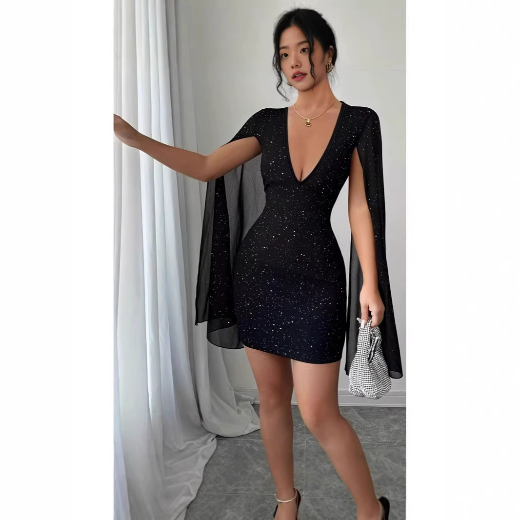 Women Formal Wear For Party - V Yaka Dar Kesim Midi Elbise