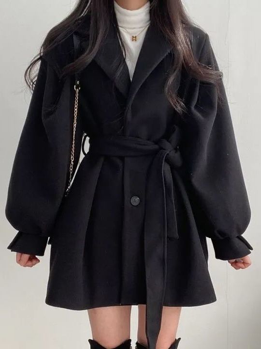 Tailored Coat Wool - Kore Tarzı Yün Ceket Kemerli Özel