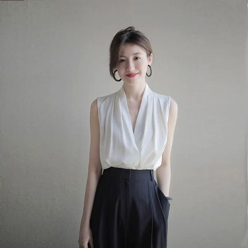 Women Formal Wear White Shirt - Kadınlar için gömlek ve bluzlar kolsuz