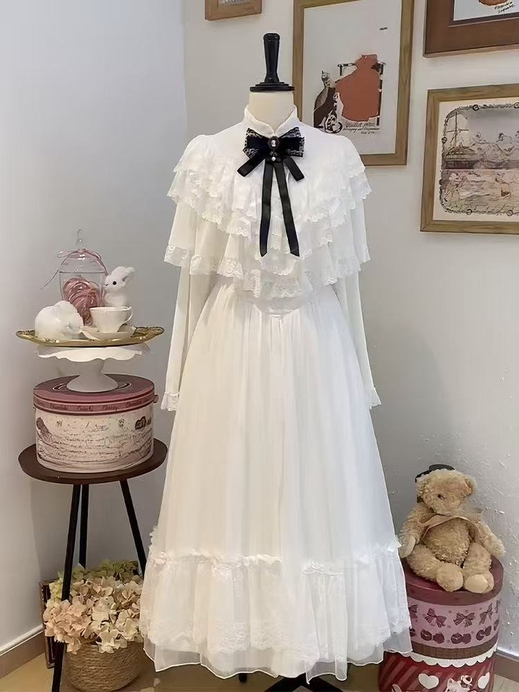 Formal Wear Women Us - Japon Kısa Kollu Fiyonklu Dantel Elbise