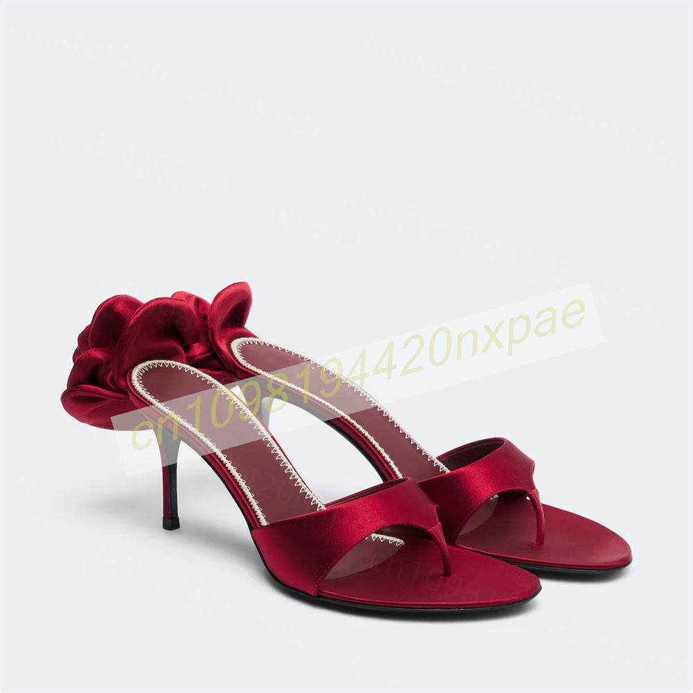 Women'S Formal Wear To A Wedding - Kadın Kırmızı Saten Parmak Arası Mule