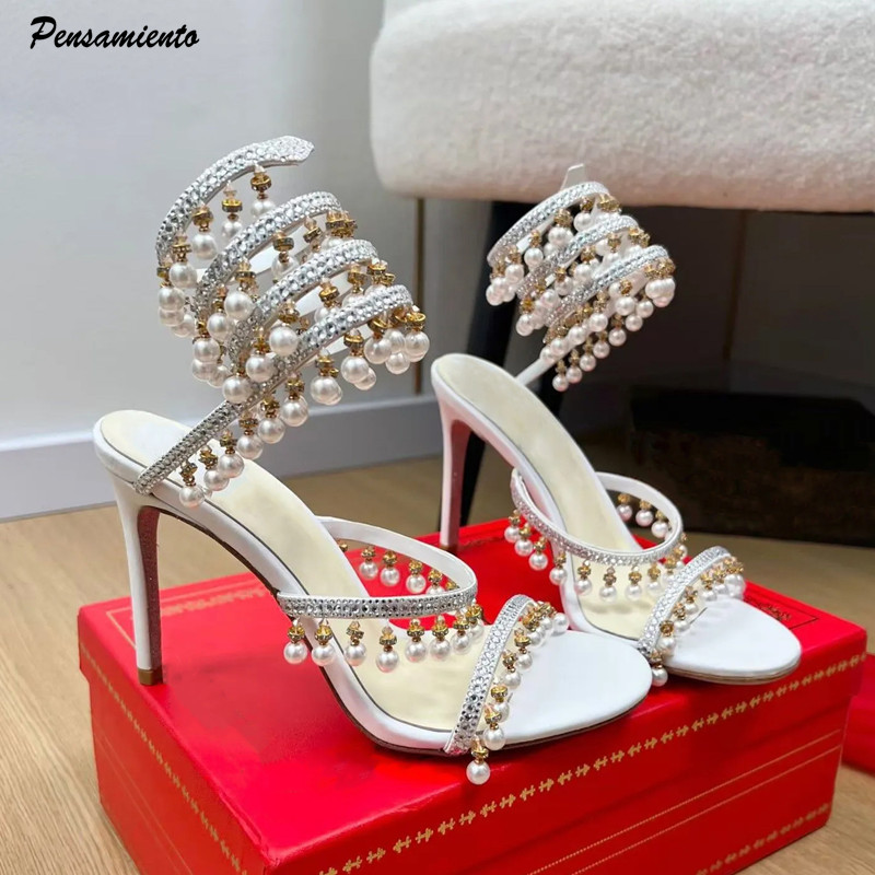 Women'S Formal Wear To A Wedding - Lüks Rhinestones İnciler Püsküller Kadın Gladyatör