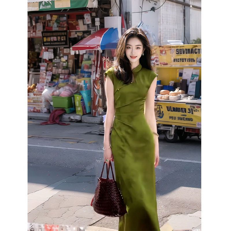 Women'S Green Formal Wear - 2024 Yeni Yeşil Çin Tarzı Cheongsam