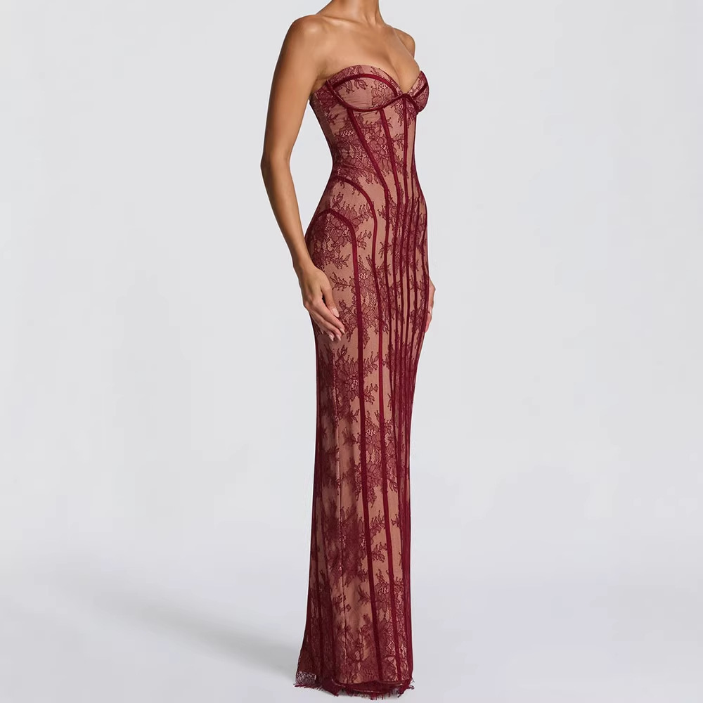 Women Formal Wear For Party - Kadınlar için Straplez Dar Kesim Uzun