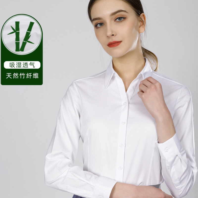 Women Formal Wear White Shirt - Yeni bambu elyafından kadın uzun kollu
