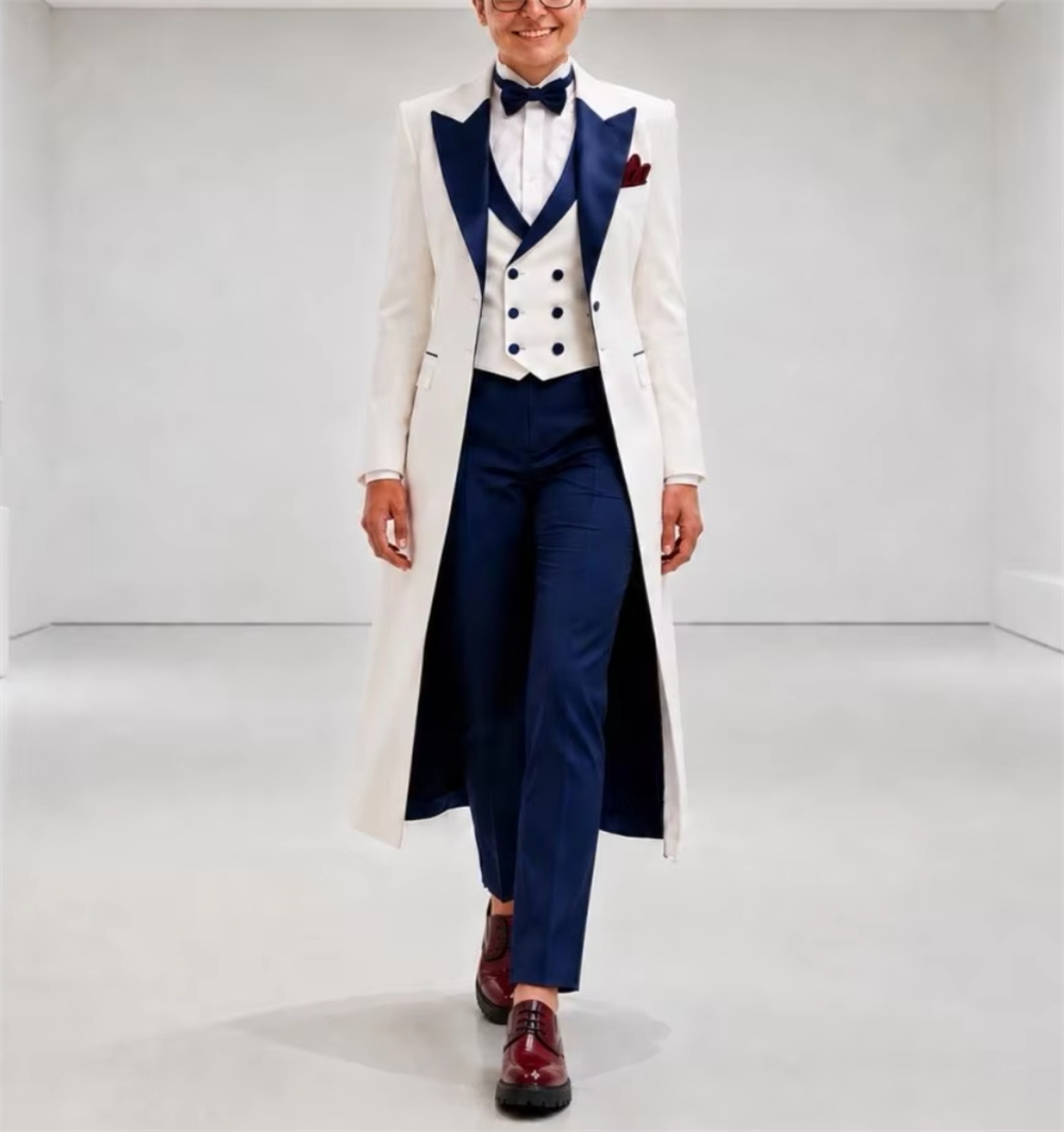 Formal Wear Women Us - Lacivert Beyaz Kadın Ceket Takımları Zarif